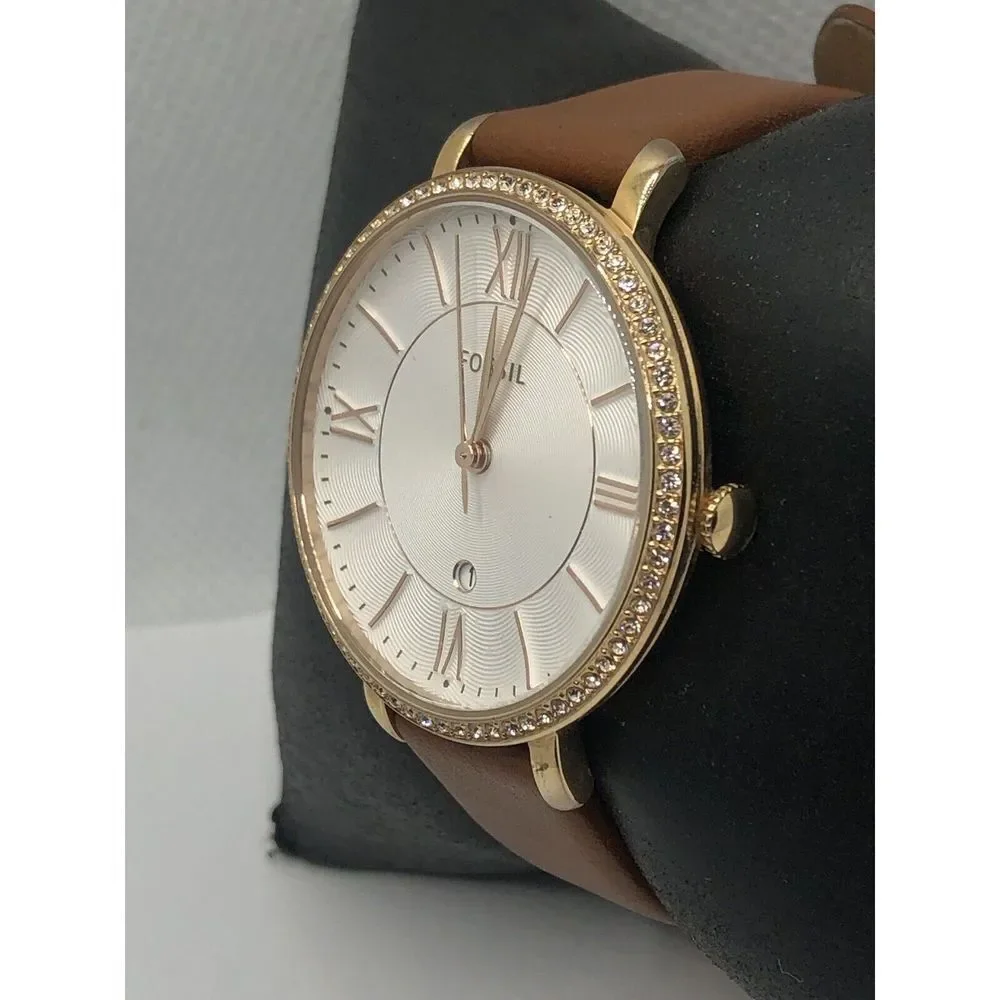 Fossil C141016 Women's Brown Leather Analog Silver Dial Quartz Wrist Watch OP617